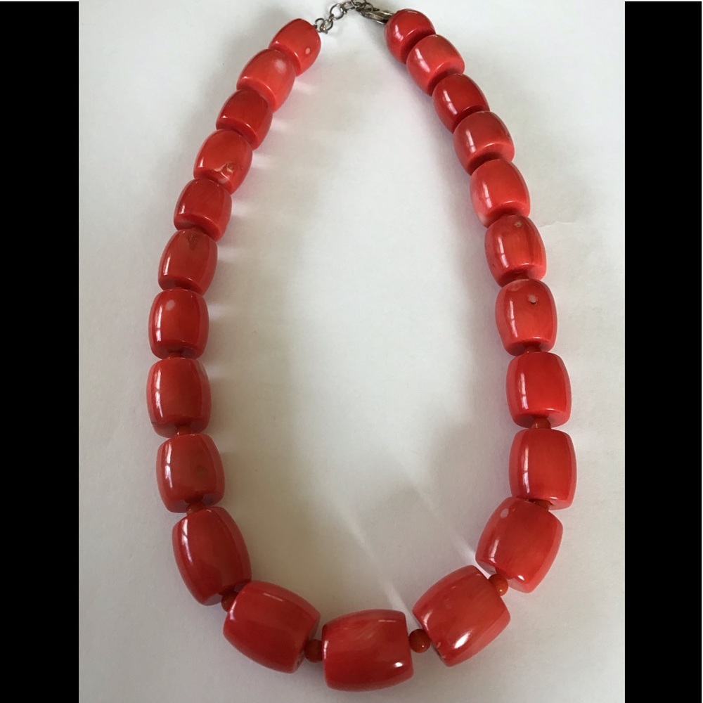 Massive Salmon Momo Coral Barrel Beads Necklace